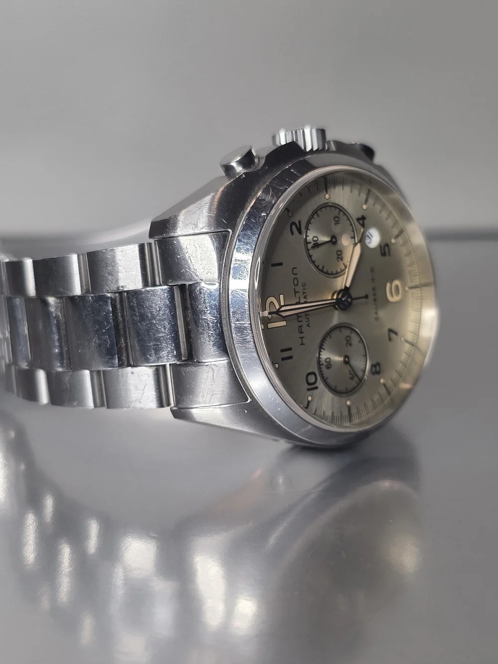 Hamilton Khaki pilot pioneer Chronograph Men's Watch Steel bracelet- H76416155